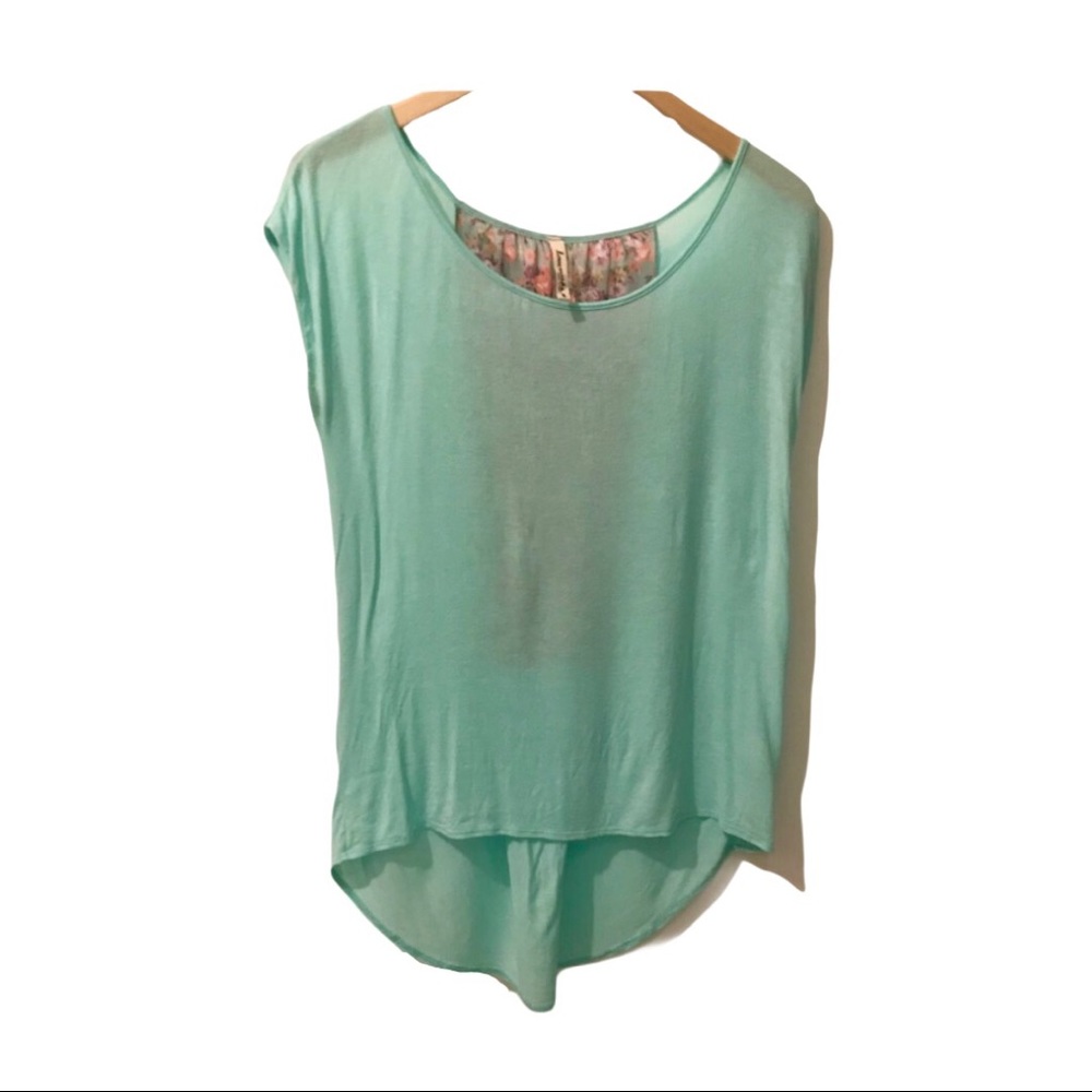 Lovemarks lightweight Mint Green Floral back top M gauzy light sheer spring